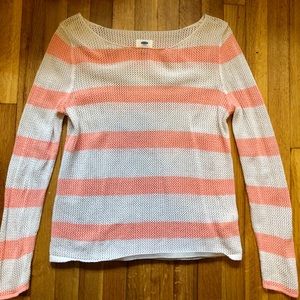 Women's Cream & Coral Stripped Sweater